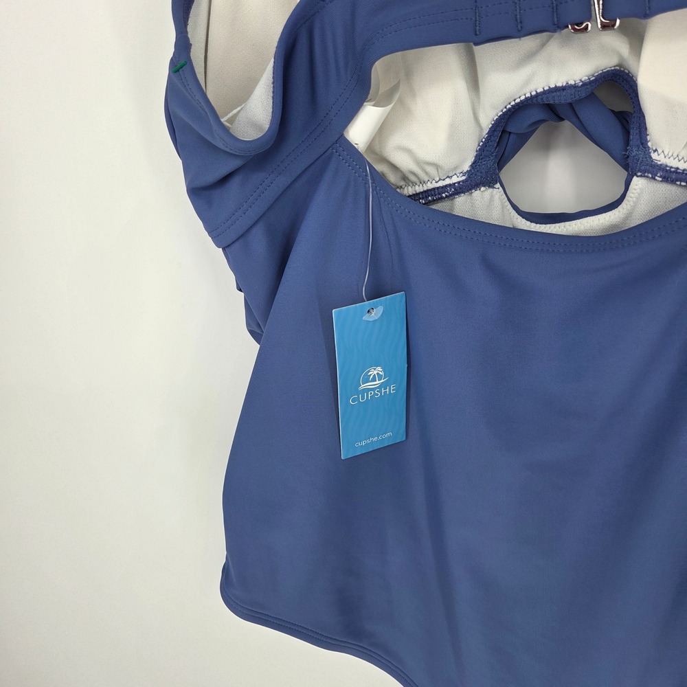 NWT CUPSHIE Blue Ruched Twist Front Cutout One Piece Swimsuit Women Size L - Picture 5 of 8